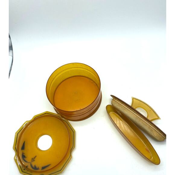 Vintage Art Deco Amber Pyralin powder Vanity Box and Nail Buffer Celluloid - Picture 4 of 8